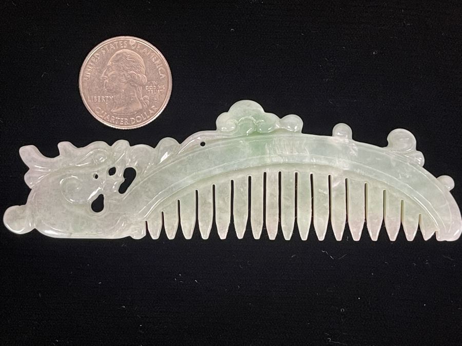 Vintage Carved Jade Jadeite Dragon Comb 4.5W X 1.5H