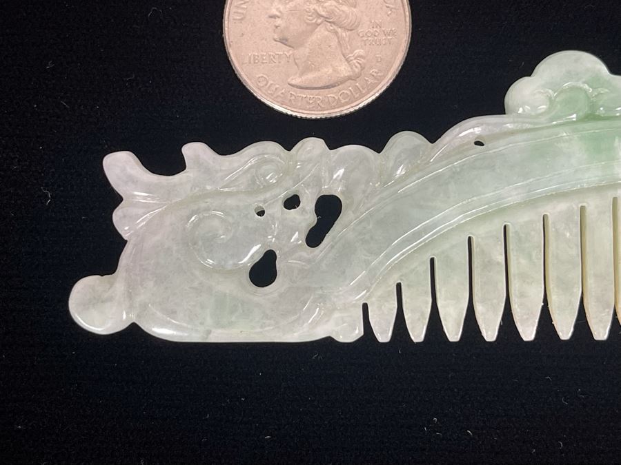 Vintage Carved Jade Jadeite Dragon Comb 4.5W X 1.5H [Photo 4]