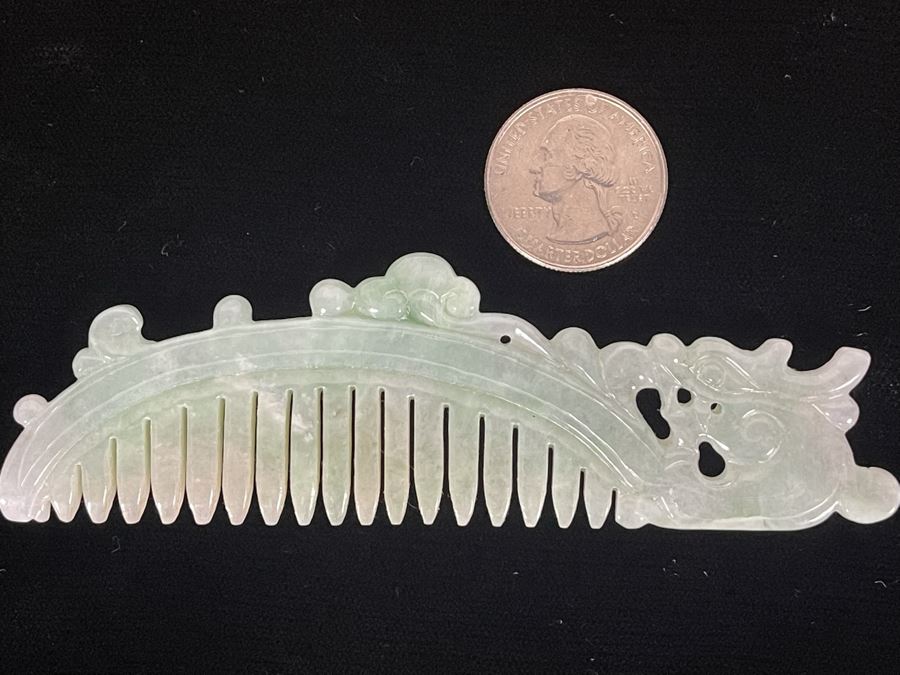 Vintage Carved Jade Jadeite Dragon Comb 4.5W X 1.5H [Photo 7]