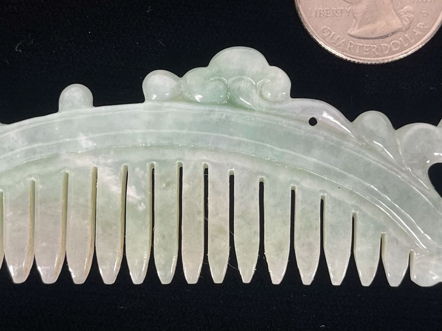 Vintage Carved Jade Jadeite Dragon Comb 4.5W X 1.5H [Photo 10]