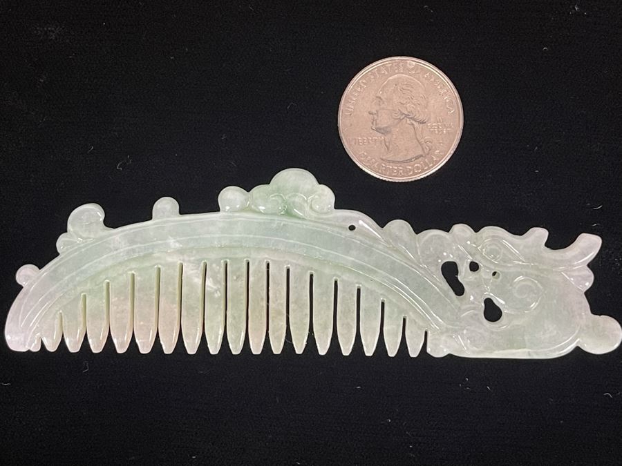 Vintage Carved Jade Jadeite Dragon Comb 4.5W X 1.5H [Photo 8]