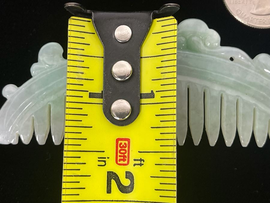 Vintage Carved Jade Jadeite Dragon Comb 4.5W X 1.5H [Photo 15]