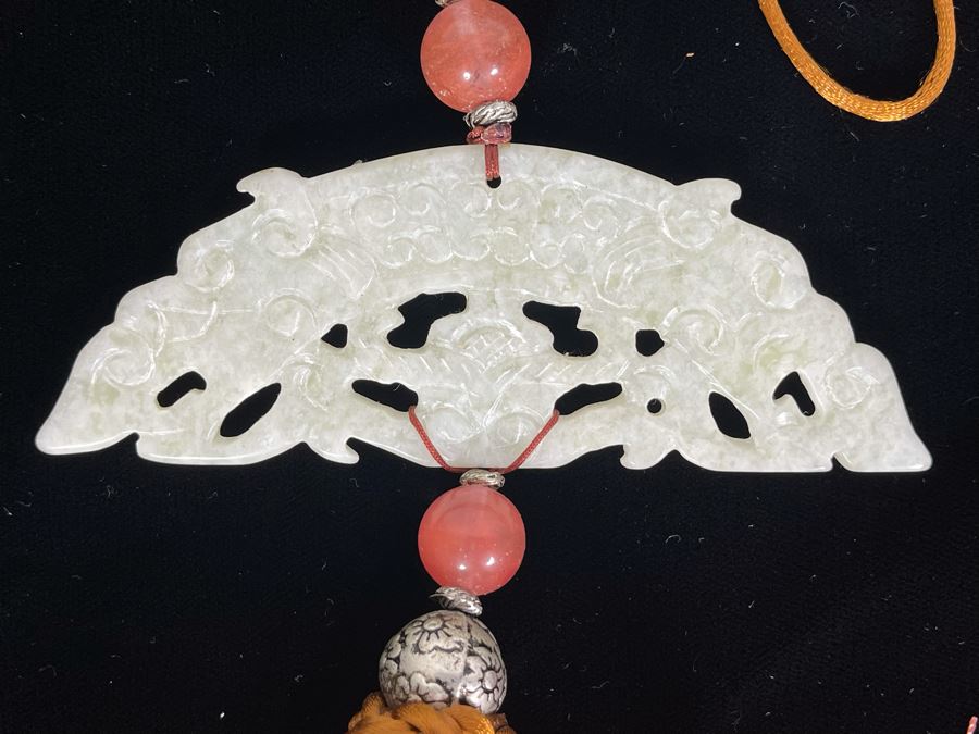 Vintage Chinese Tassle With Carved Jadeite Jade Pendant [Photo 4]