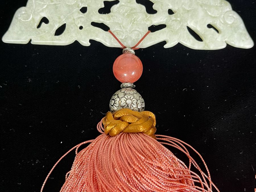 Vintage Chinese Tassle With Carved Jadeite Jade Pendant [Photo 9]