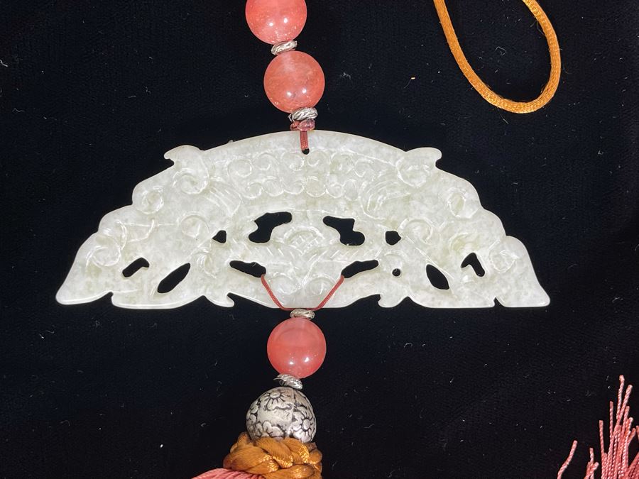 Vintage Chinese Tassle With Carved Jadeite Jade Pendant [Photo 2]