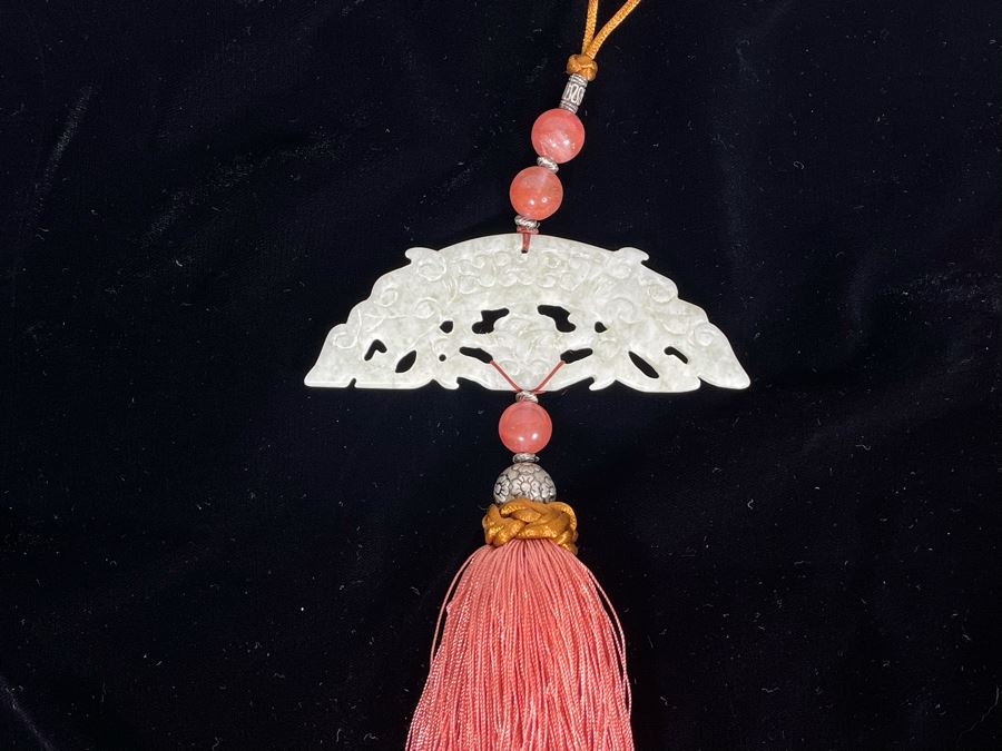 Vintage Chinese Tassle With Carved Jadeite Jade Pendant [Photo 10]