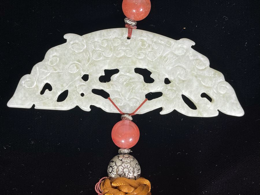 Vintage Chinese Tassle With Carved Jadeite Jade Pendant [Photo 5]