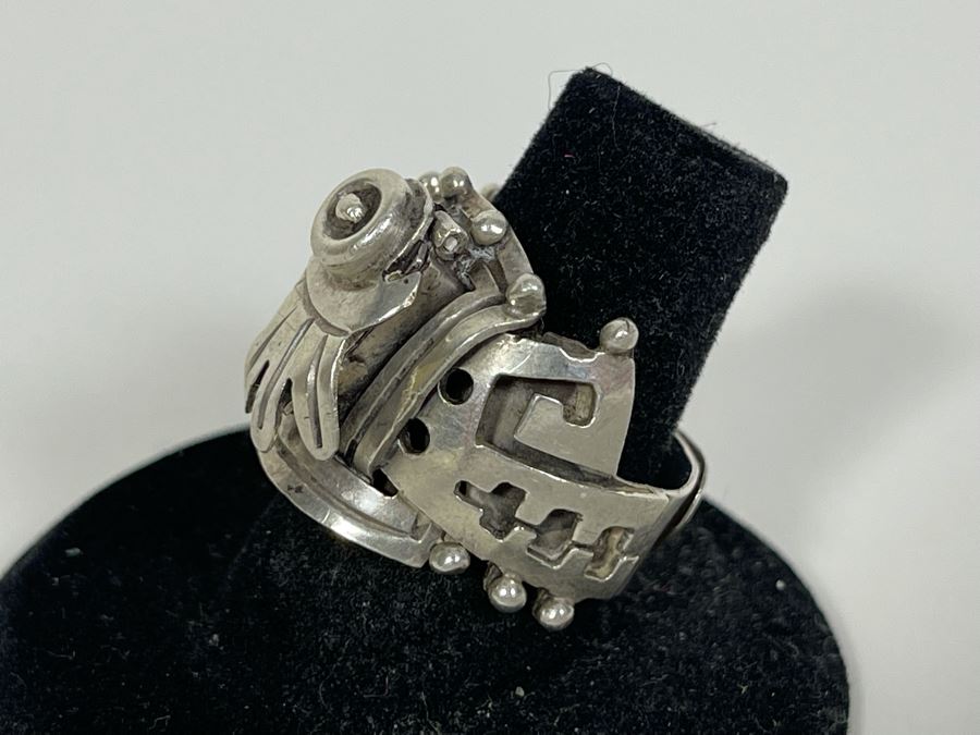 Signed Sterling Silver Mexican Poison Ring Size 7.5 9.8g [Photo 6]
