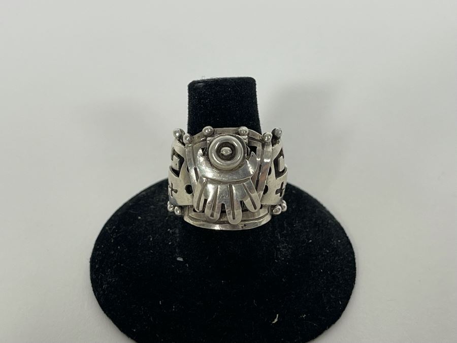 Signed Sterling Silver Mexican Poison Ring Size 7.5 9.8g [Photo 8]