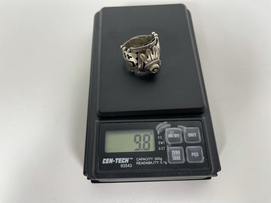 Signed Sterling Silver Mexican Poison Ring Size 7.5 9.8g [Photo 11]