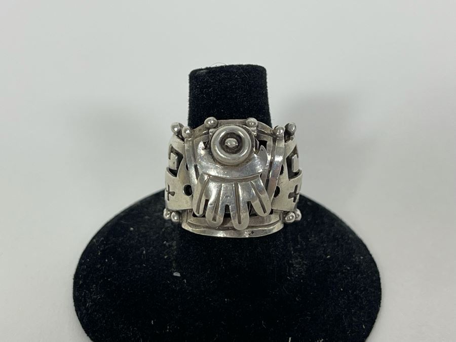 Signed Sterling Silver Mexican Poison Ring Size 7.5 9.8g [Photo 7]