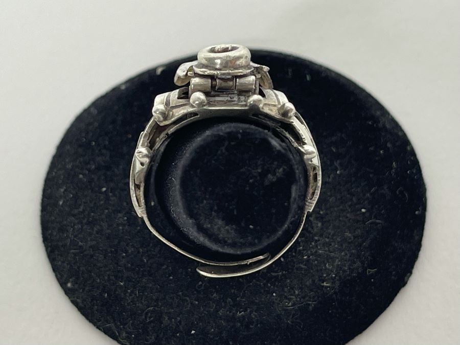 Signed Sterling Silver Mexican Poison Ring Size 7.5 9.8g [Photo 9]