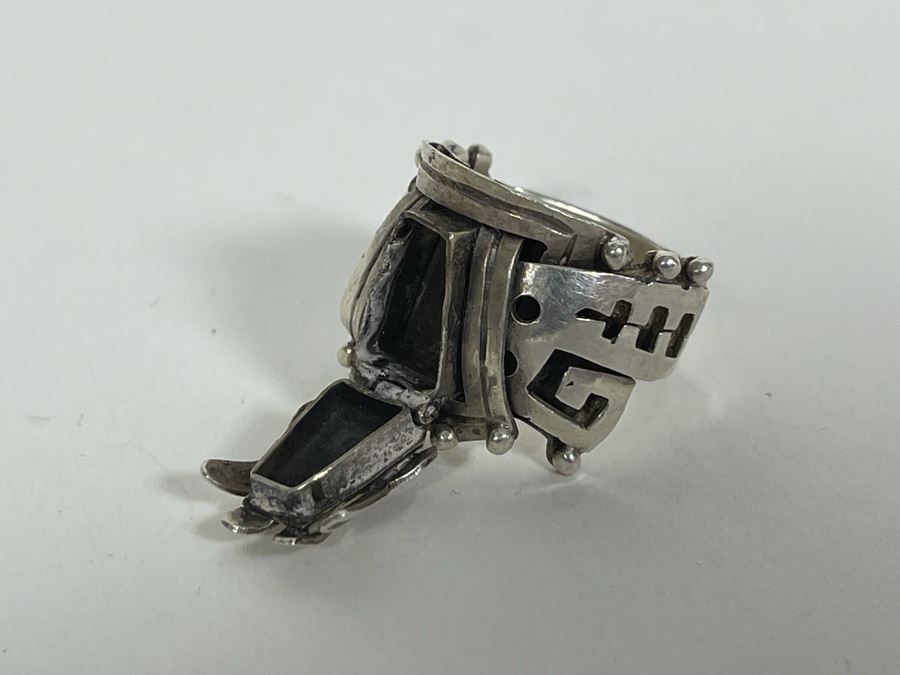 Signed Sterling Silver Mexican Poison Ring Size 7.5 9.8g [Photo 10]