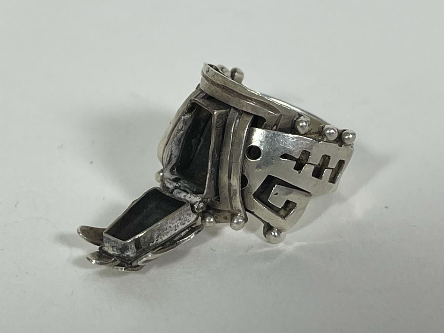 Signed Sterling Silver Mexican Poison Ring Size 7.5 9.8g [Photo 4]