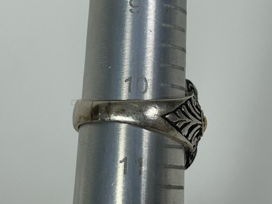 Sterling Silver 14K Gold Blue Topaz Ring Size 10.5 8.1g [Photo 12]