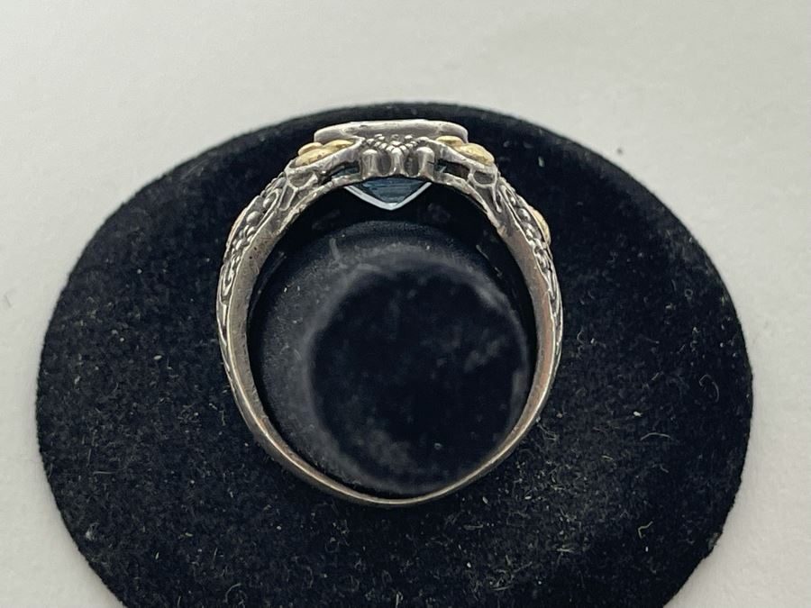 Sterling Silver 14K Gold Blue Topaz Ring Size 10.5 8.1g [Photo 8]