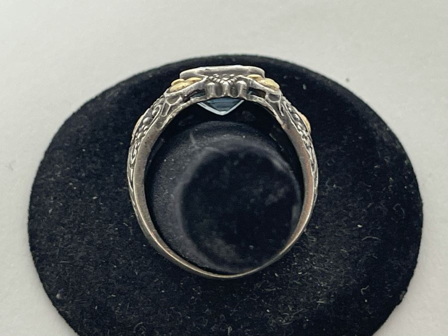 Sterling Silver 14K Gold Blue Topaz Ring Size 10.5 8.1g [Photo 7]
