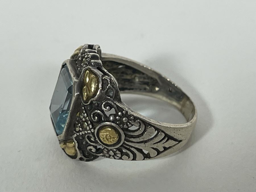 Sterling Silver 14K Gold Blue Topaz Ring Size 10.5 8.1g [Photo 10]