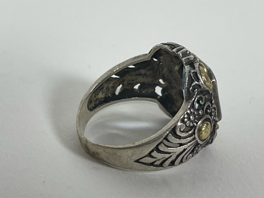 Sterling Silver 14K Gold Blue Topaz Ring Size 10.5 8.1g [Photo 11]