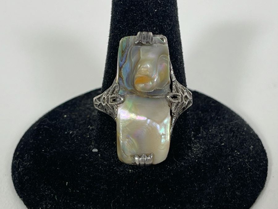 Vintage Sterling Silver Mother Of Pearl Ring Size 8.5 3.1g [Photo 3]