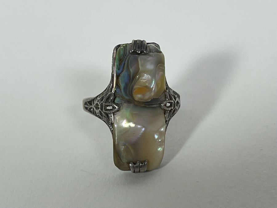 Vintage Sterling Silver Mother Of Pearl Ring Size 8.5 3.1g [Photo 9]