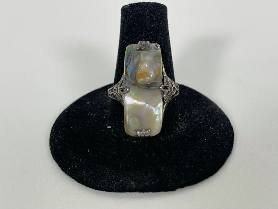 Vintage Sterling Silver Mother Of Pearl Ring Size 8.5 3.1g [Photo 8]