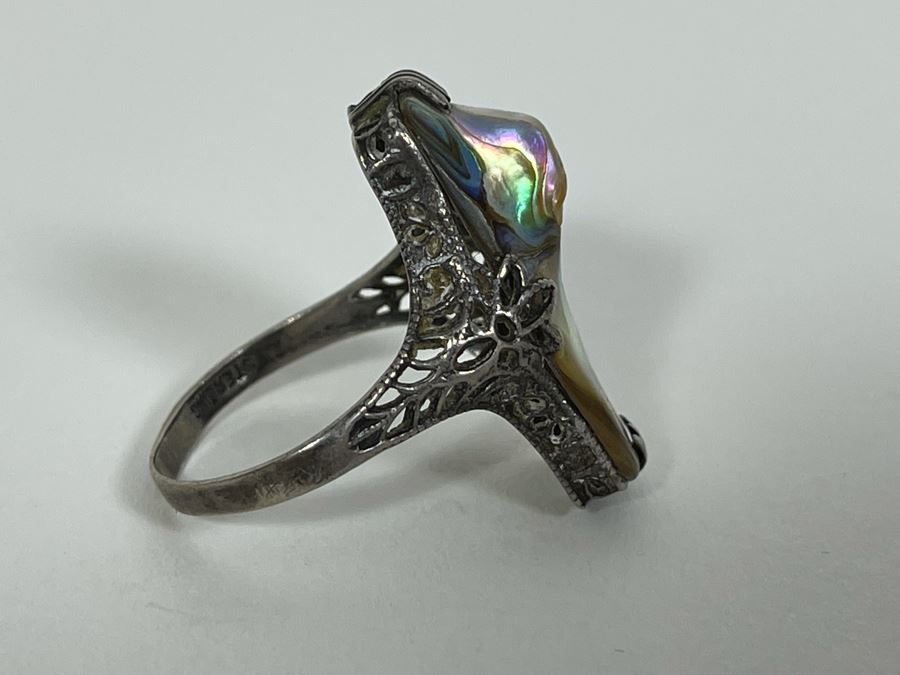 Vintage Sterling Silver Mother Of Pearl Ring Size 8.5 3.1g [Photo 10]