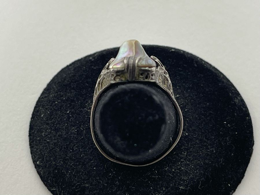 Vintage Sterling Silver Mother Of Pearl Ring Size 8.5 3.1g [Photo 7]
