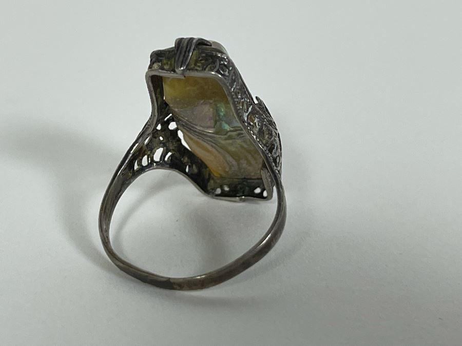 Vintage Sterling Silver Mother Of Pearl Ring Size 8.5 3.1g [Photo 11]