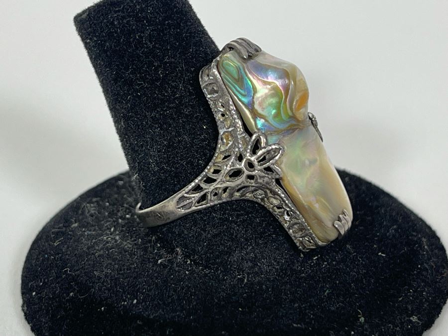 Vintage Sterling Silver Mother Of Pearl Ring Size 8.5 3.1g [Photo 5]