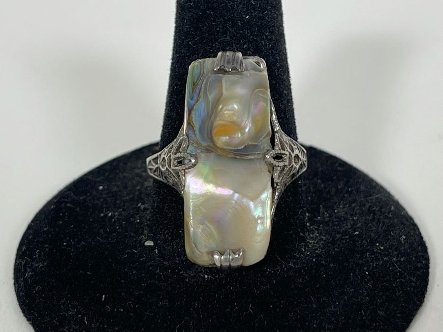Vintage Sterling Silver Mother Of Pearl Ring Size 8.5 3.1g [Photo 2]