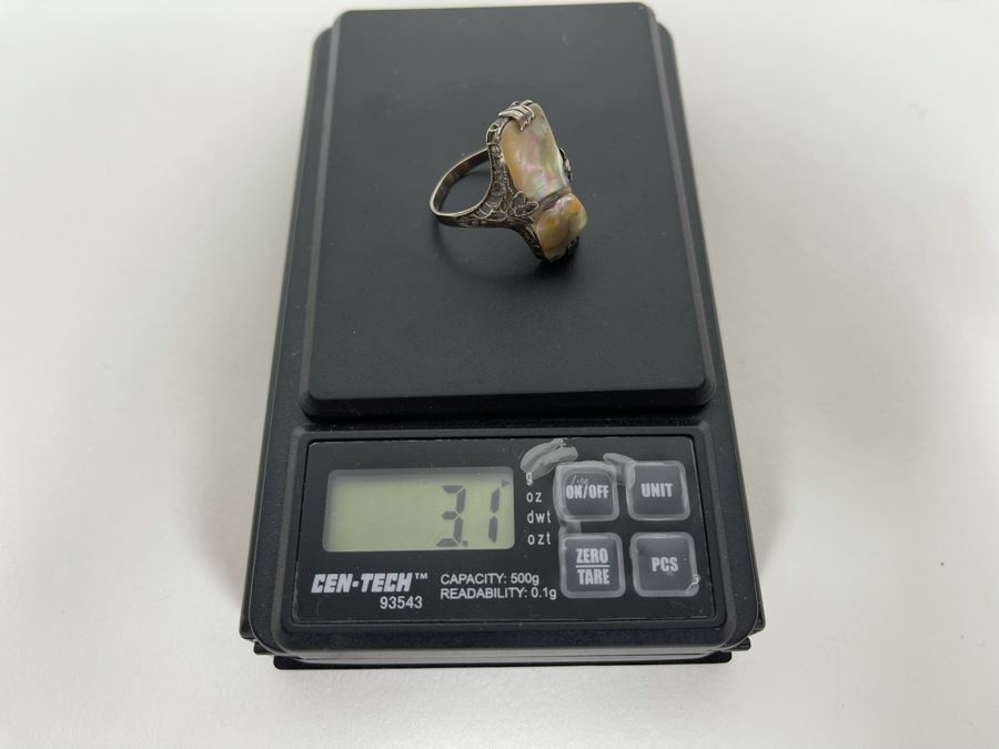 Vintage Sterling Silver Mother Of Pearl Ring Size 8.5 3.1g [Photo 13]