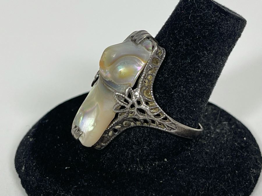 Vintage Sterling Silver Mother Of Pearl Ring Size 8.5 3.1g [Photo 4]