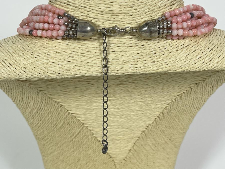 Angel Skin Coral And Sterling Silver Bead Multi-Strand 17'-21' Necklace 81.8g [Photo 6]