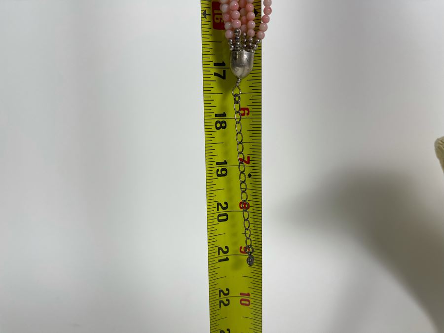 Angel Skin Coral And Sterling Silver Bead Multi-Strand 17'-21' Necklace 81.8g [Photo 8]