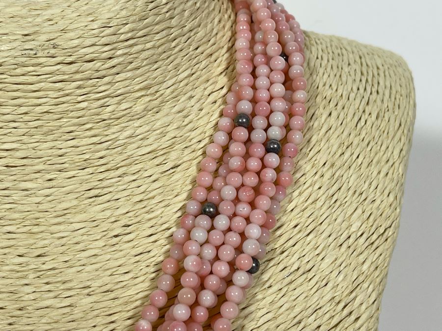 Angel Skin Coral And Sterling Silver Bead Multi-Strand 17'-21' Necklace 81.8g [Photo 5]
