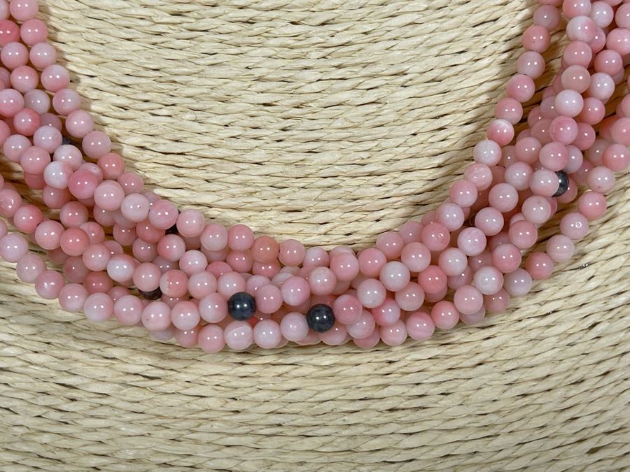 Angel Skin Coral And Sterling Silver Bead Multi-Strand 17'-21' Necklace 81.8g [Photo 4]