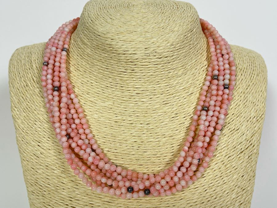 Angel Skin Coral And Sterling Silver Bead Multi-Strand 17'-21' Necklace 81.8g