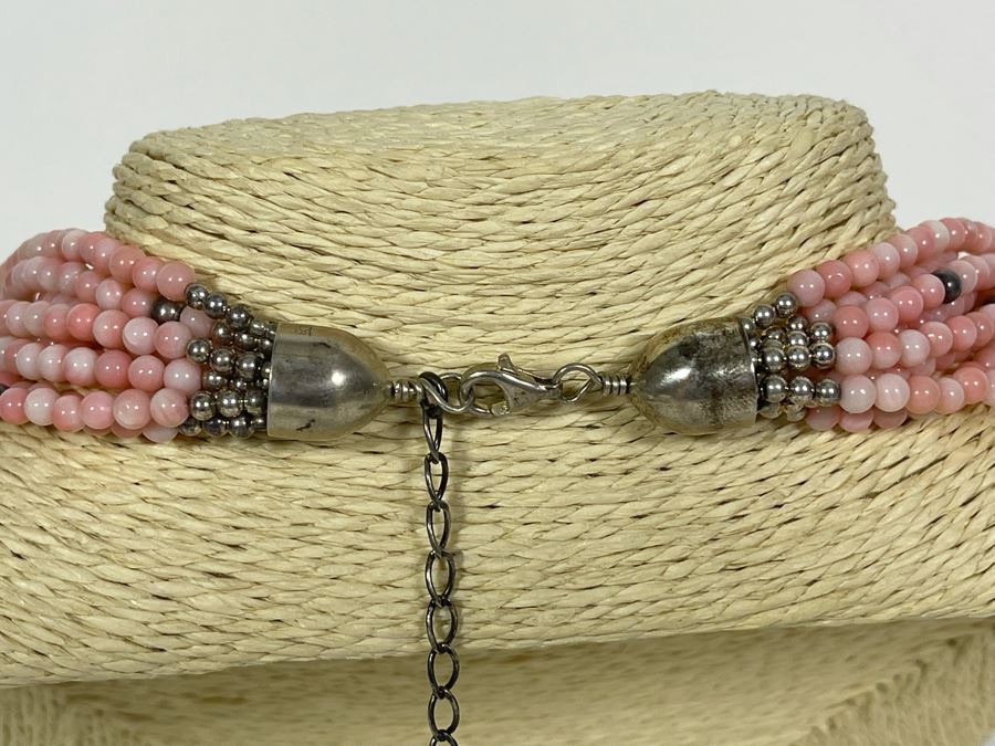Angel Skin Coral And Sterling Silver Bead Multi-Strand 17'-21' Necklace 81.8g [Photo 7]
