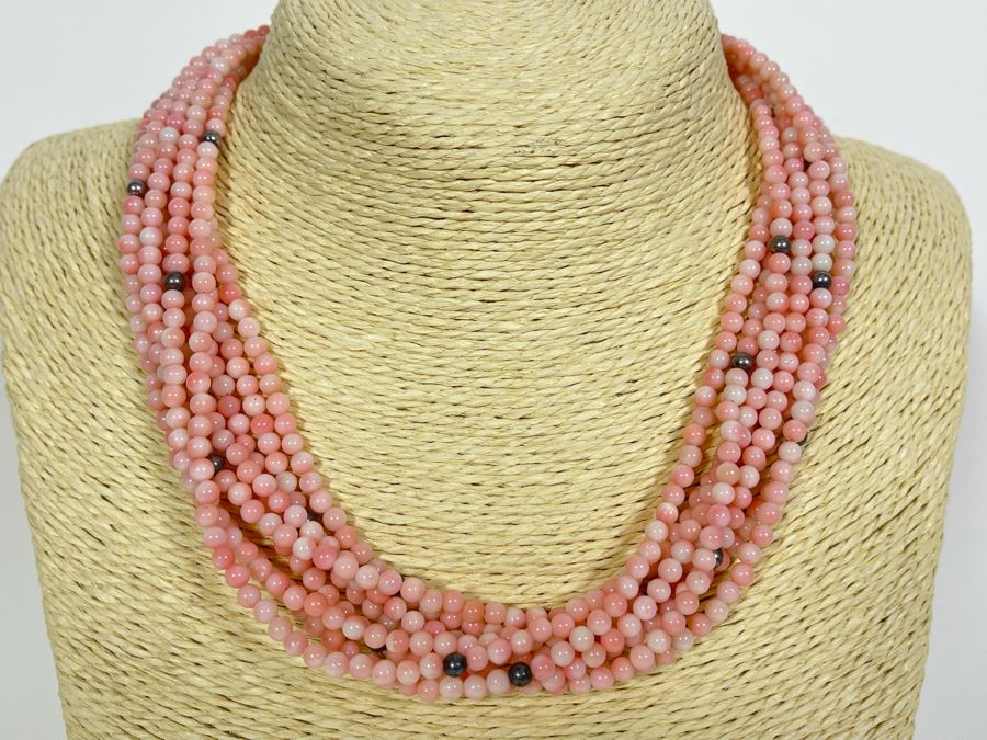 Angel Skin Coral And Sterling Silver Bead Multi-Strand 17'-21' Necklace 81.8g [Photo 3]