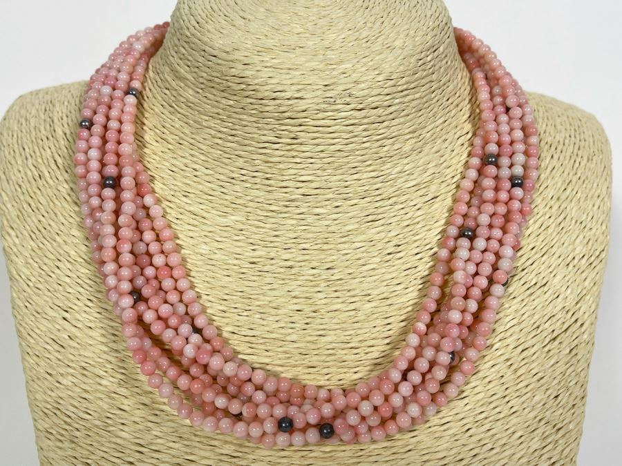 Angel Skin Coral And Sterling Silver Bead Multi-Strand 17'-21' Necklace 81.8g [Photo 2]