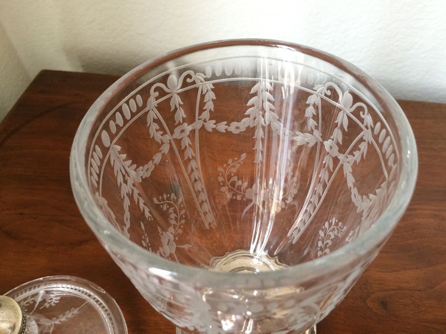 Hawkes Etched Glass Jar/Urn Sterling Finial and Foot [Photo 12]