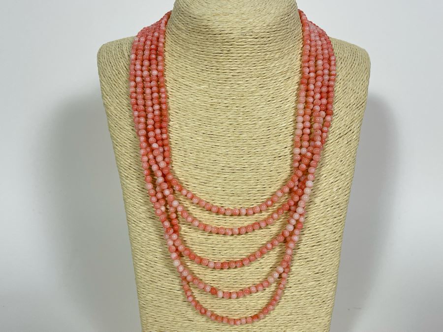 Angel Skin Coral Bead Multi-Strand 20' Necklace [Photo 1]