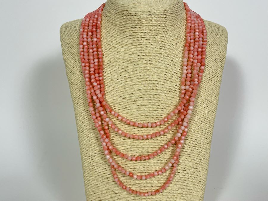 Angel Skin Coral Bead Multi-Strand 20' Necklace [Photo 3]