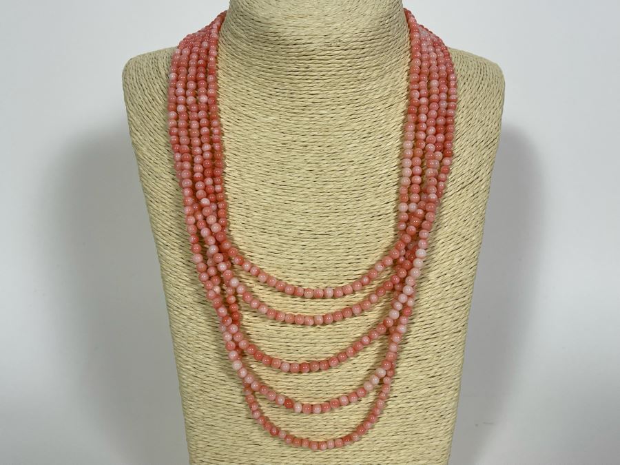 Angel Skin Coral Bead Multi-Strand 20' Necklace [Photo 2]