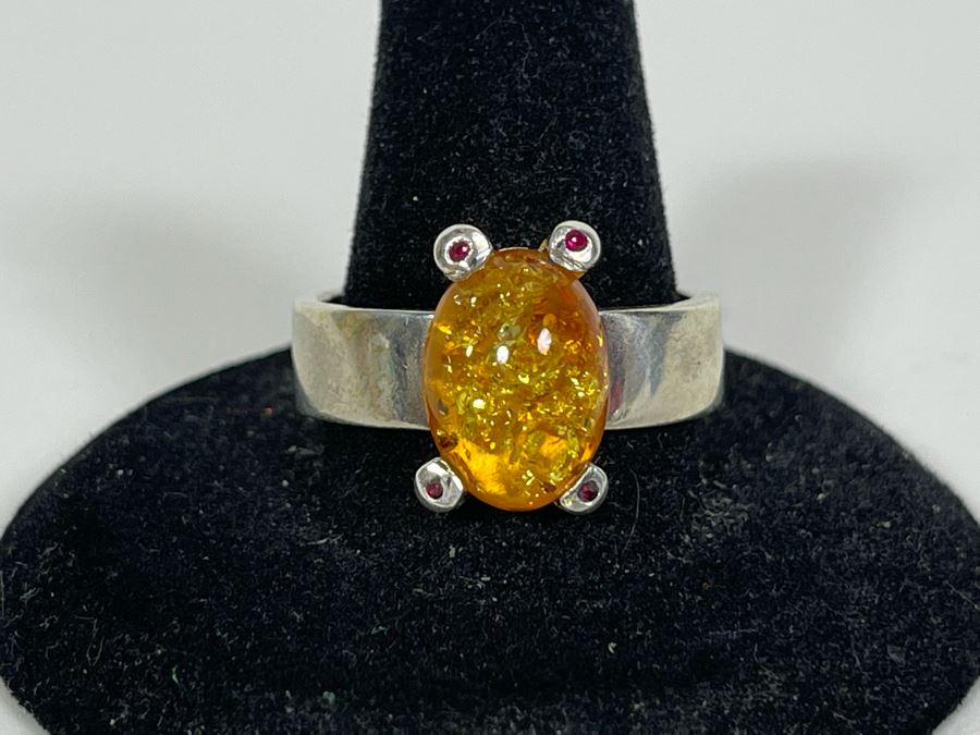 Sterling Silver Amber Ring Size 9.5 7.4g [Photo 3]