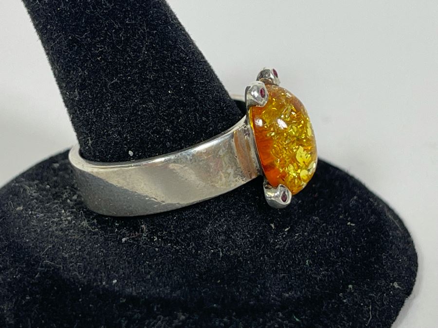 Sterling Silver Amber Ring Size 9.5 7.4g [Photo 6]
