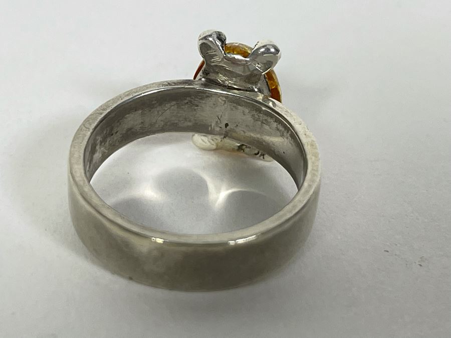 Sterling Silver Amber Ring Size 9.5 7.4g [Photo 9]