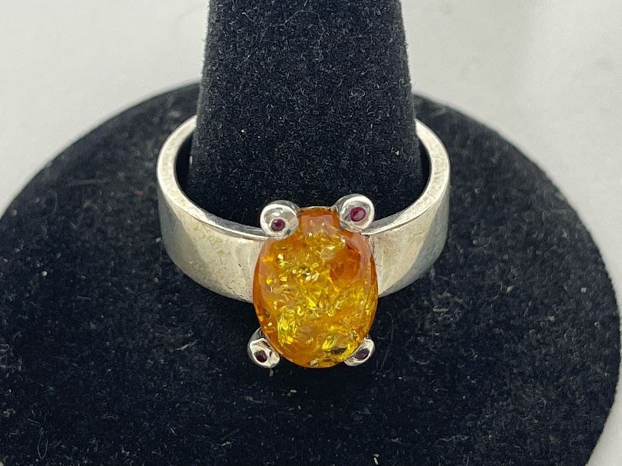 Sterling Silver Amber Ring Size 9.5 7.4g [Photo 5]