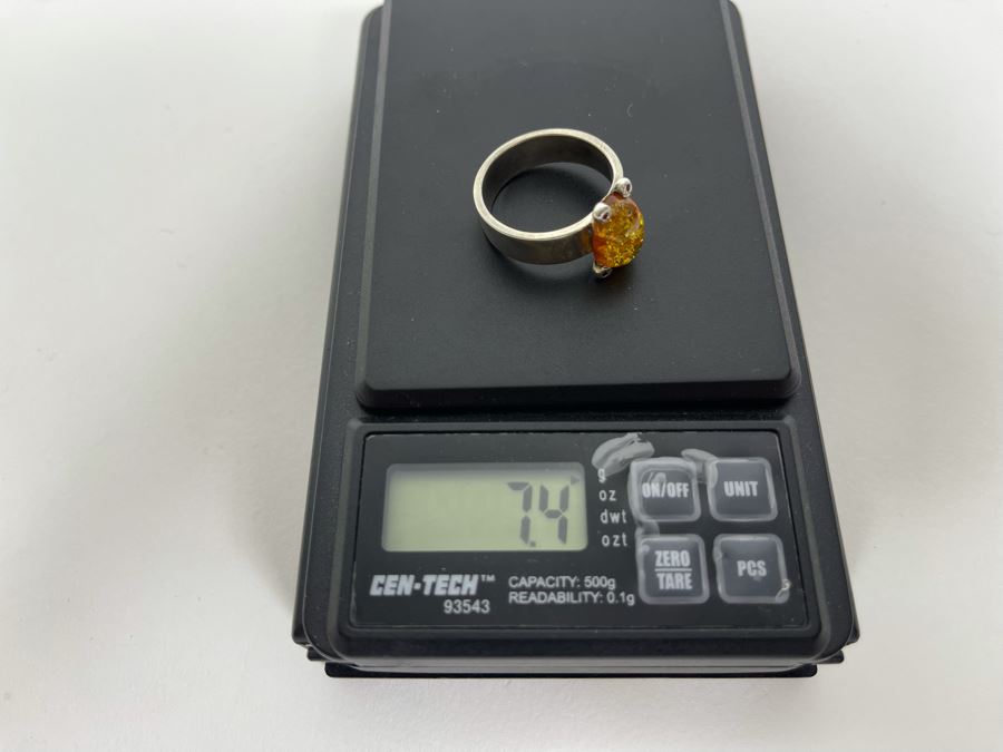 Sterling Silver Amber Ring Size 9.5 7.4g [Photo 11]